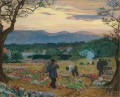 THE FLOWER HARVEST Boris Mikhailovich Kustodiev planifie des scènes de paysage